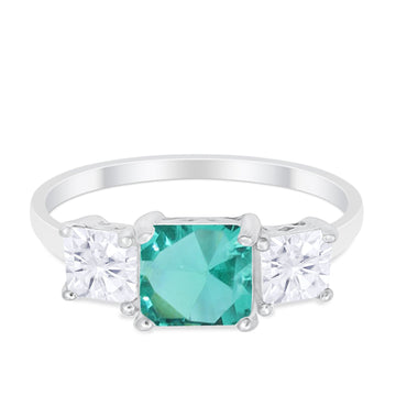 Princess Cut Engagement Ring Simulated Paraiba Tourmaline CZ 925 Sterling Silver